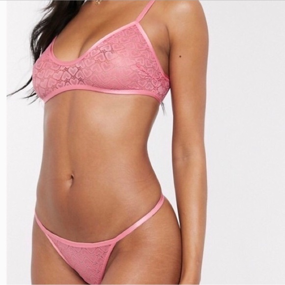 NWT FREE PEOPLE Intimately Kelly Lace Bralette & Thong Set Pink Ruby - Picture 2 of 5